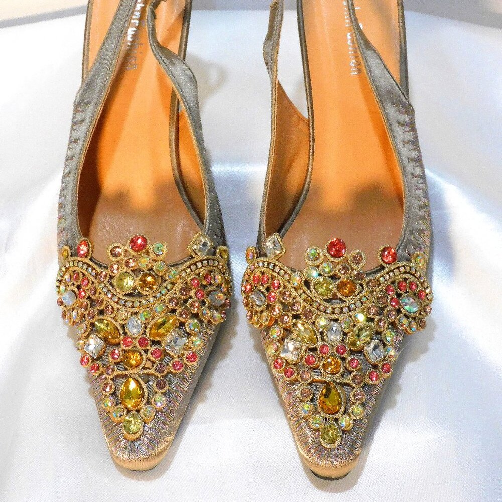 New Embellished Gold Wedding or Party Shoe Sz 7